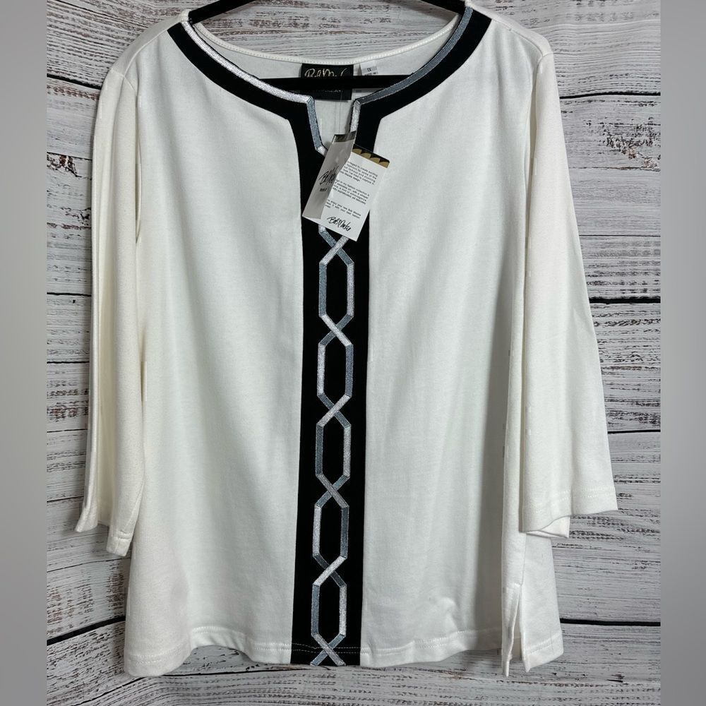 Bob Mackie‎ Top Womens plus size 1X embroidered Cotton Tunic Bobo Art New